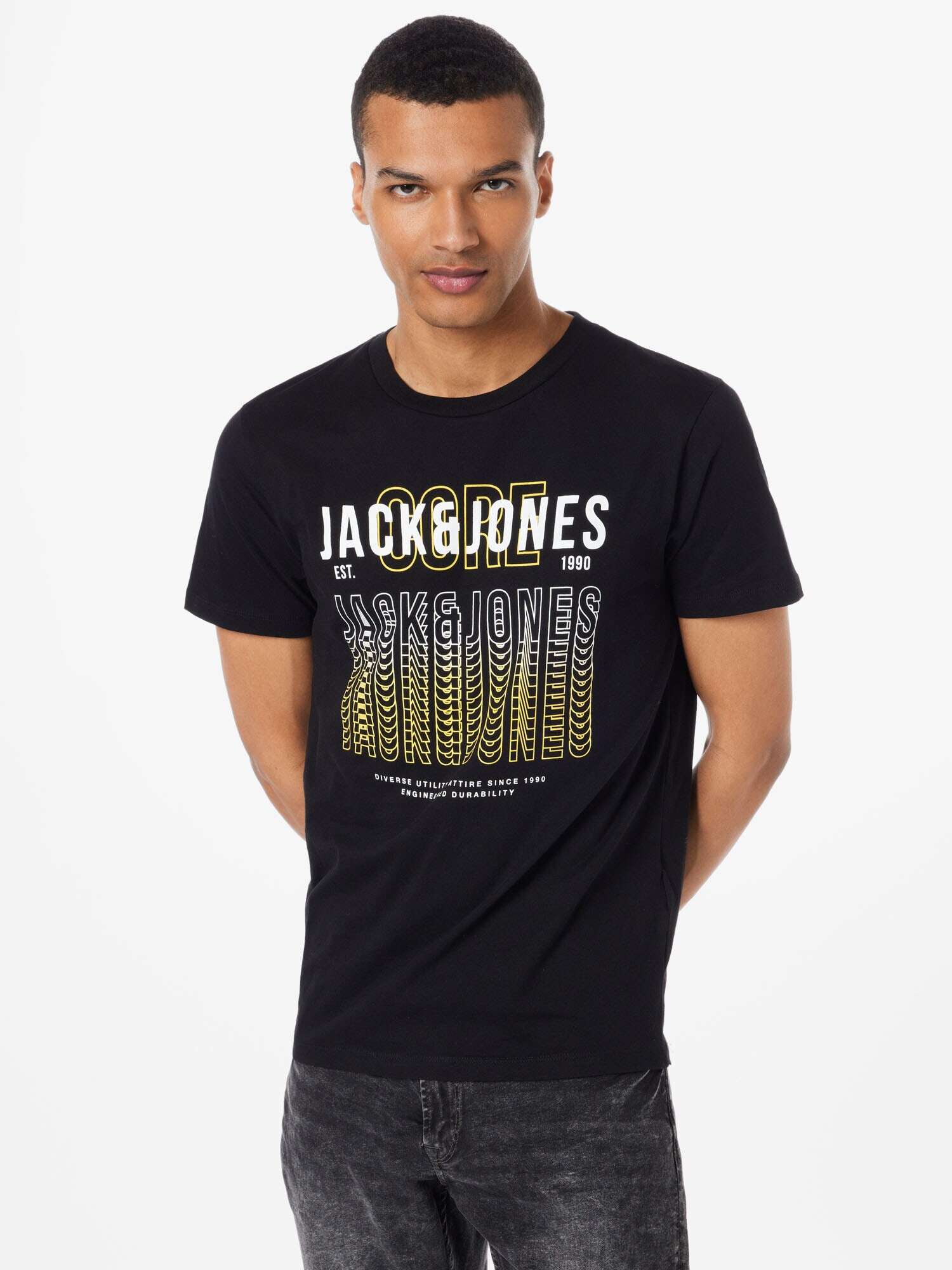 JACK & JONES Тениска 'CYBER' лимоненожълто / черно / бяло - Pepit.bg