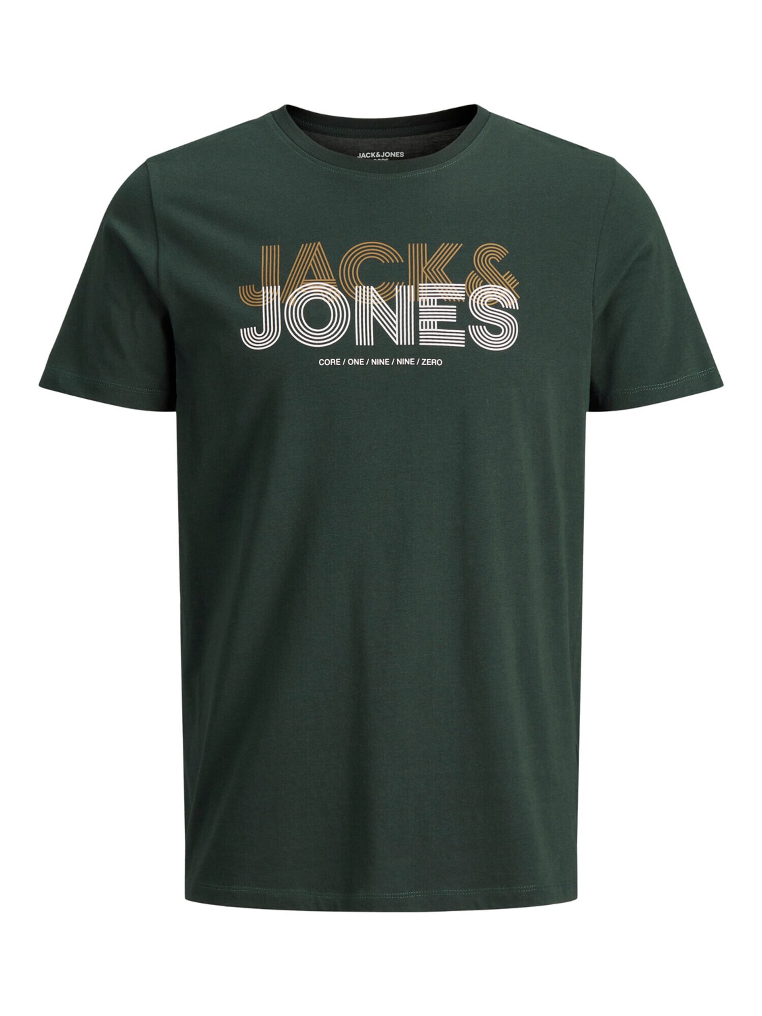 JACK & JONES Тениска тъмнозелено / бяло / бронз - Pepit.bg