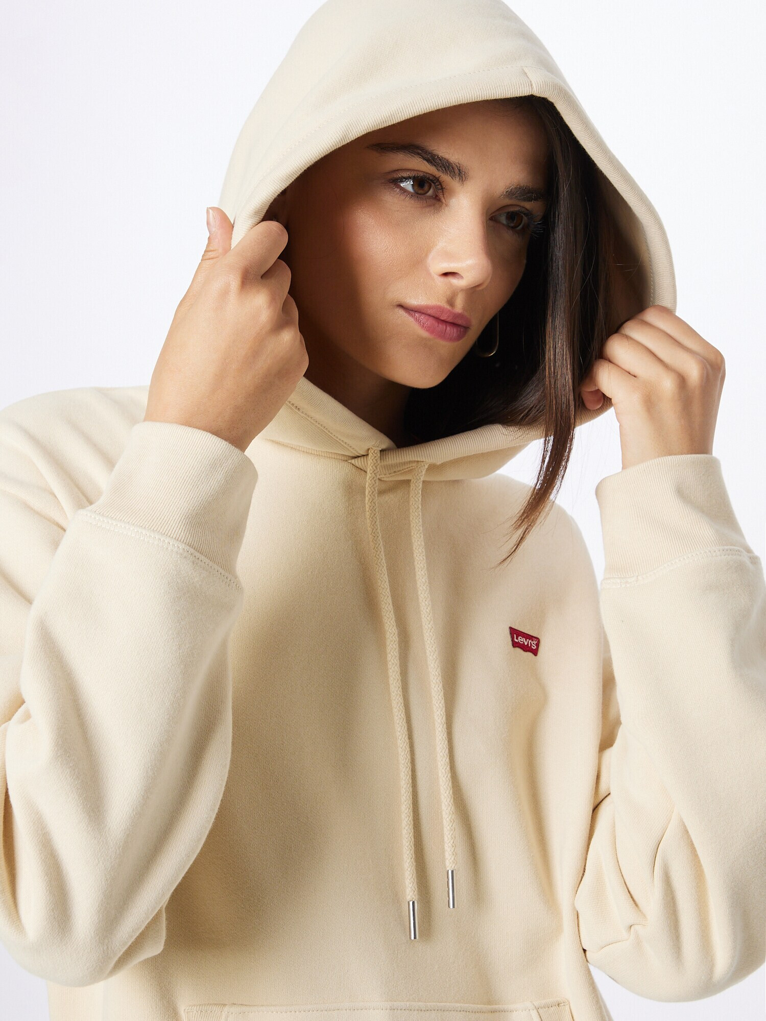 LEVI'S Суичър 'STANDARD HOODIE NEUTRALS' кремаво / червено / бяло - Pepit.bg