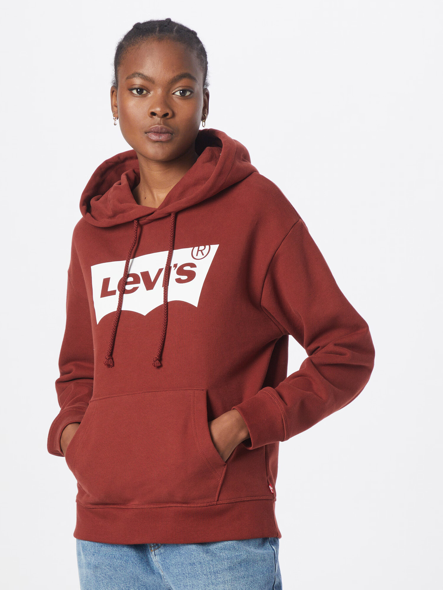 LEVI'S Суичър 'GRAPHIC STANDARD HOODIE NEUTRALS' тъмночервено / бяло - Pepit.bg