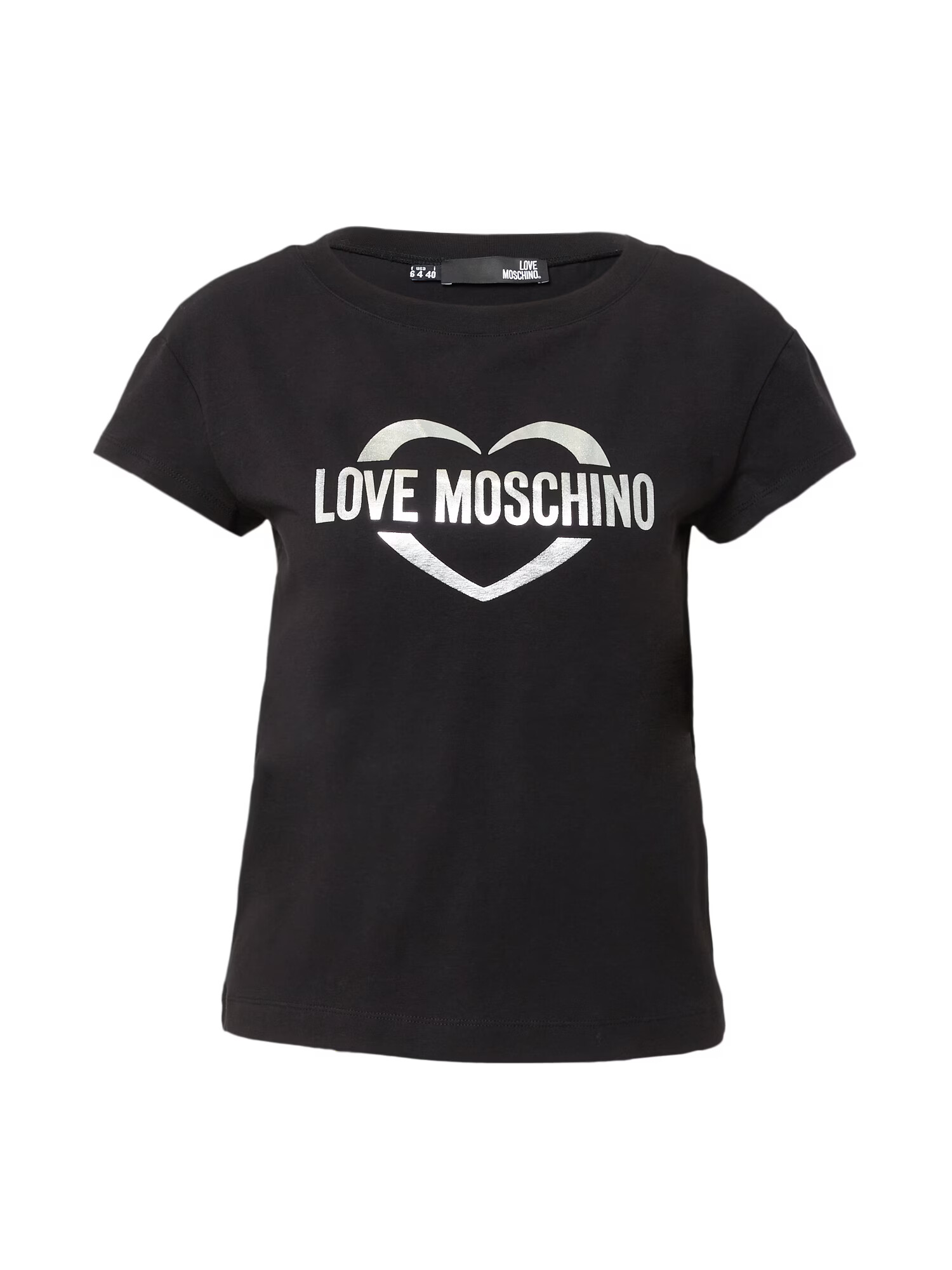 Love Moschino Тениска 'MAGLIETTA' черно / сребърно - Pepit.bg