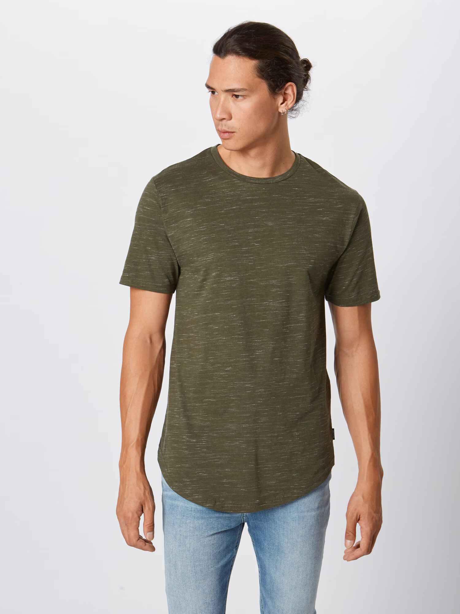 Only & Sons Тениска 'onsMATTY MELANGE LONGY TEE' тъмнозелено - Pepit.bg