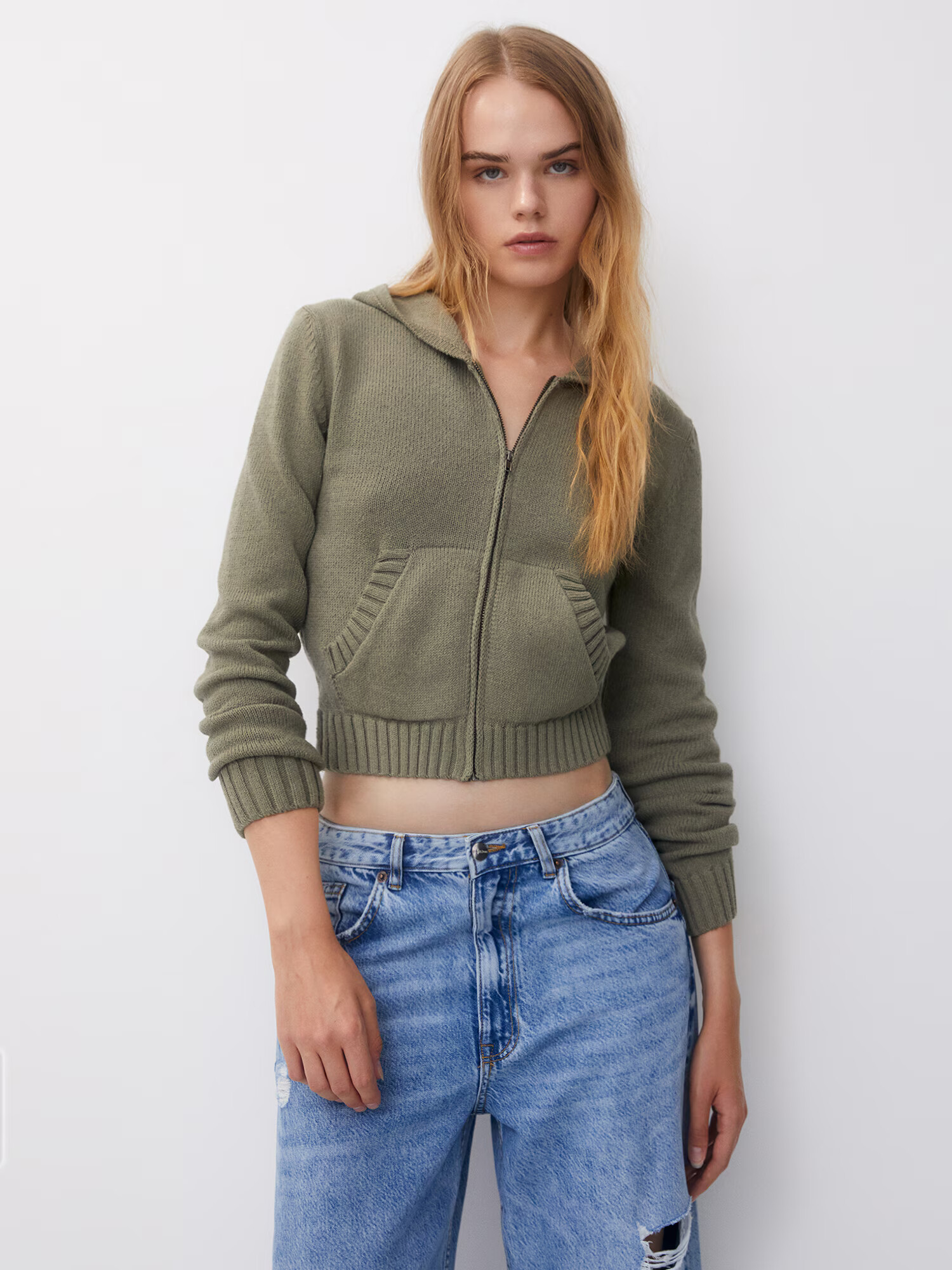 Pull&Bear Плетена жилетка светлобежово - Pepit.bg