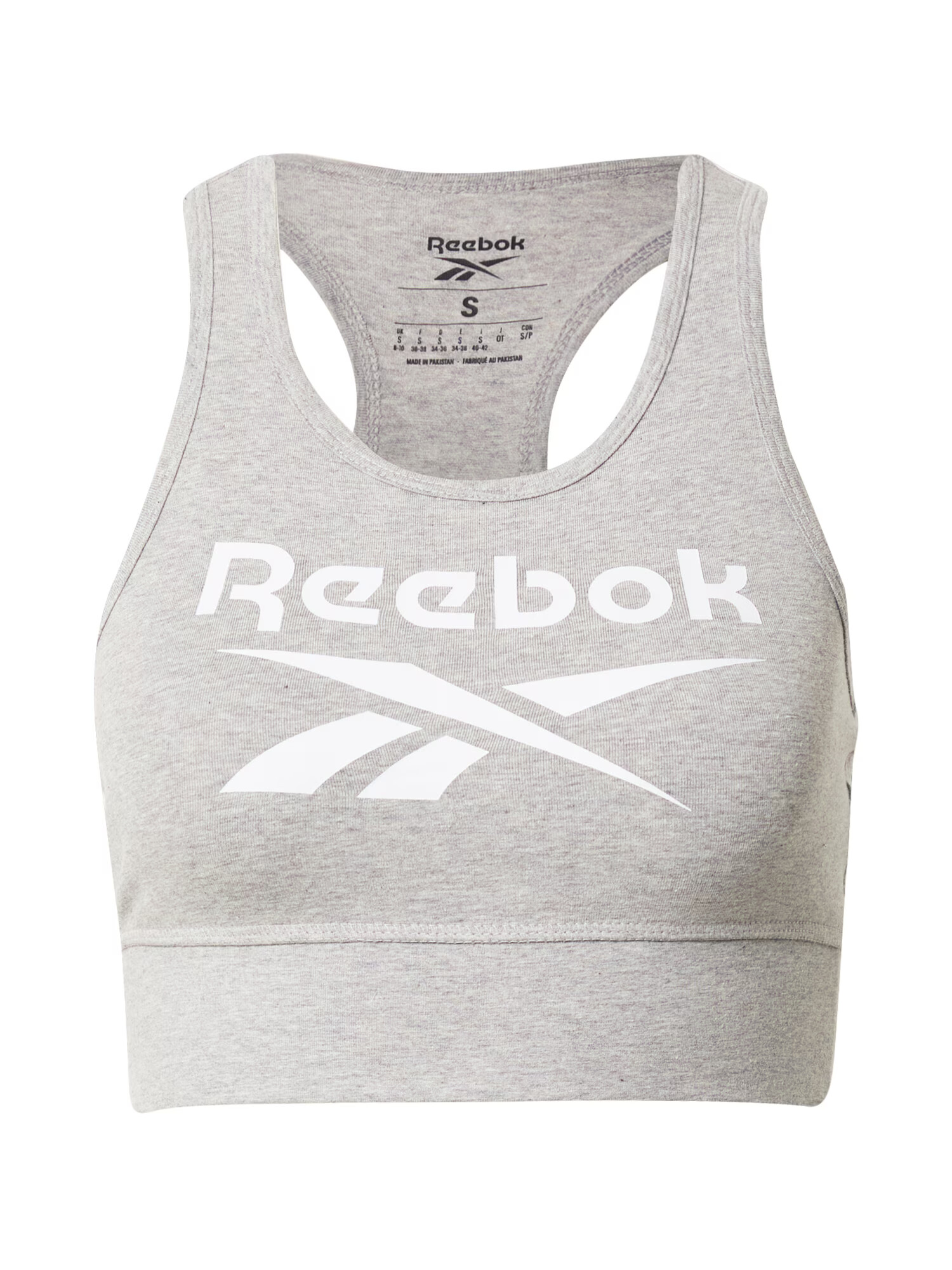 Reebok Sport Спортен сутиен сив меланж / бяло - Pepit.bg