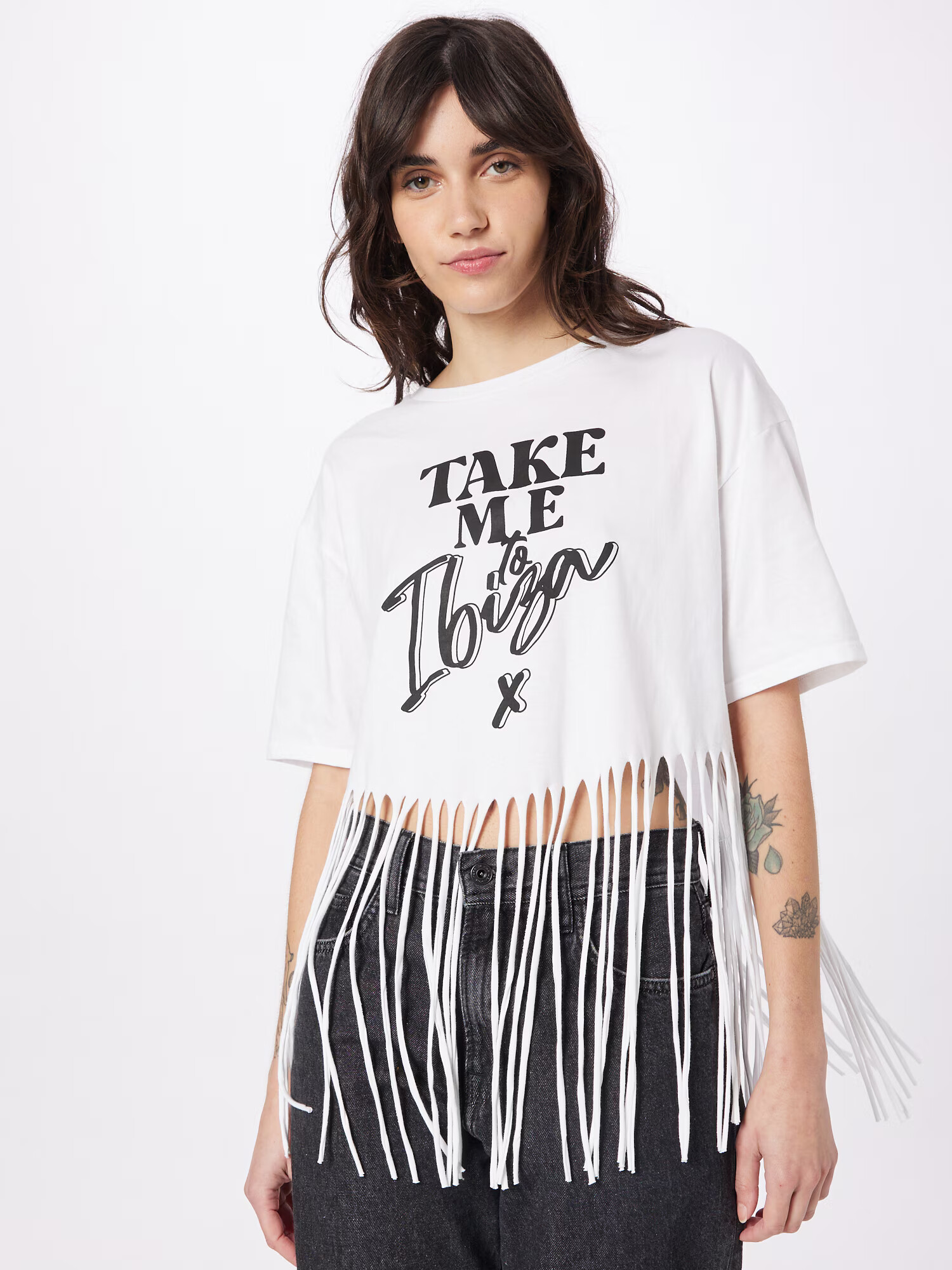 River Island Тениска 'TAKE ME TO IBIZA' черно / бяло - Pepit.bg