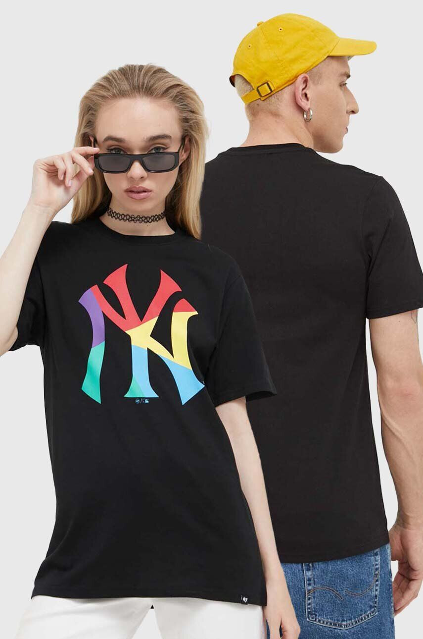 47brand Памучна тениска MLB New York Yankees в черно с принт - Pepit.bg