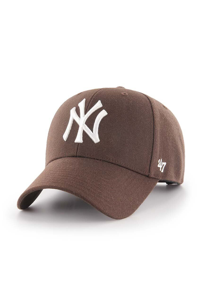 47brand Шапка с козирка с вълна MLB New York Yankees в кафяво с апликация - Pepit.bg