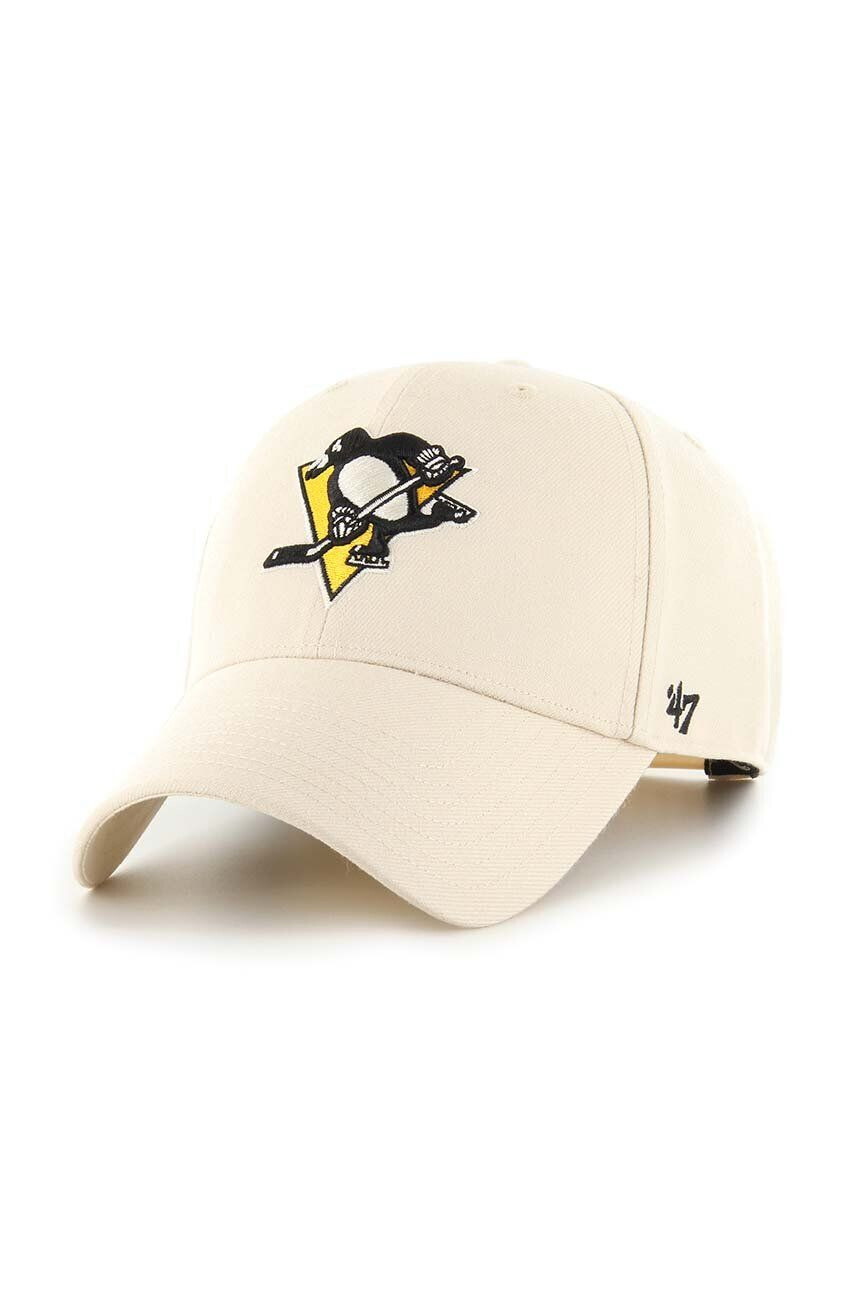 47brand Шапка с козирка с вълна NHL Pittsburgh Penguins в бежово с апликация - Pepit.bg