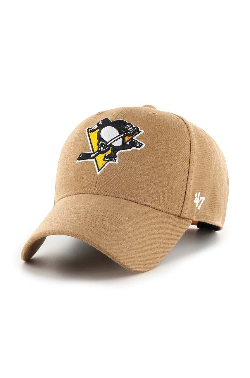 47brand Шапка с козирка с вълна NHL Pittsburgh Penguins в бежово с апликация - Pepit.bg