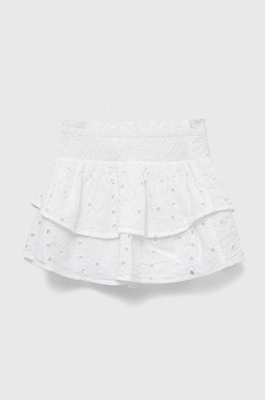 Abercrombie & Fitch Детска памучна пола в бяло къс модел разкроен модел - Pepit.bg