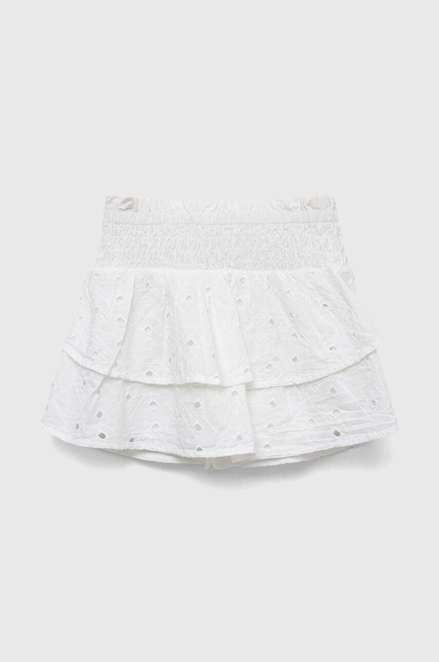 Abercrombie & Fitch Детска памучна пола в бяло къс модел разкроен модел - Pepit.bg
