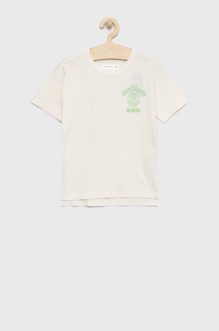 Abercrombie & Fitch Детска памучна тениска в бежово с принт - Pepit.bg