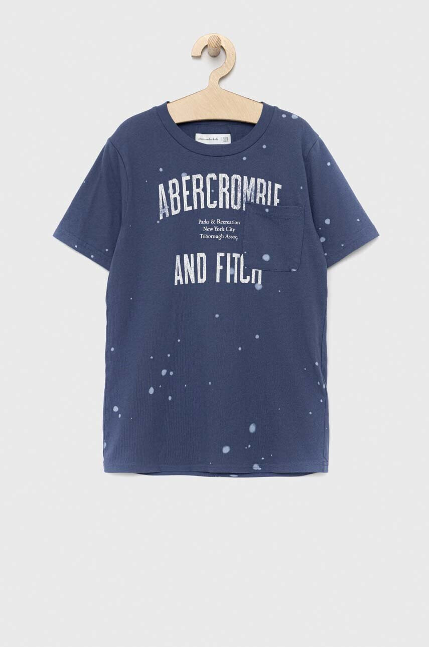 Abercrombie & Fitch Детска памучна тениска в синьо с принт - Pepit.bg