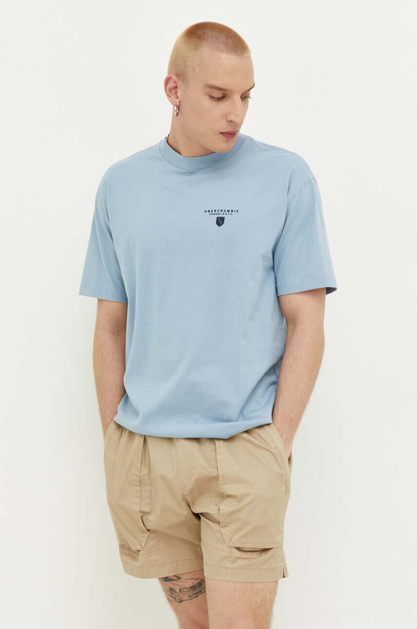 Abercrombie & Fitch Памучна тениска в синьо с принт - Pepit.bg