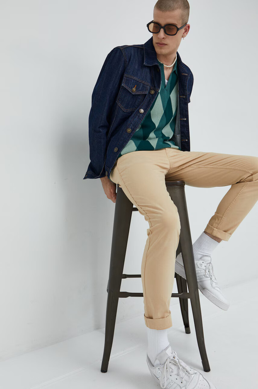 Abercrombie & Fitch Пуловер мъжки в зелено с десен - Pepit.bg