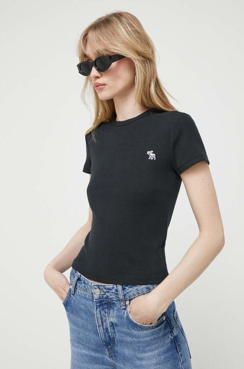 Abercrombie & Fitch Тениска в черно - Pepit.bg