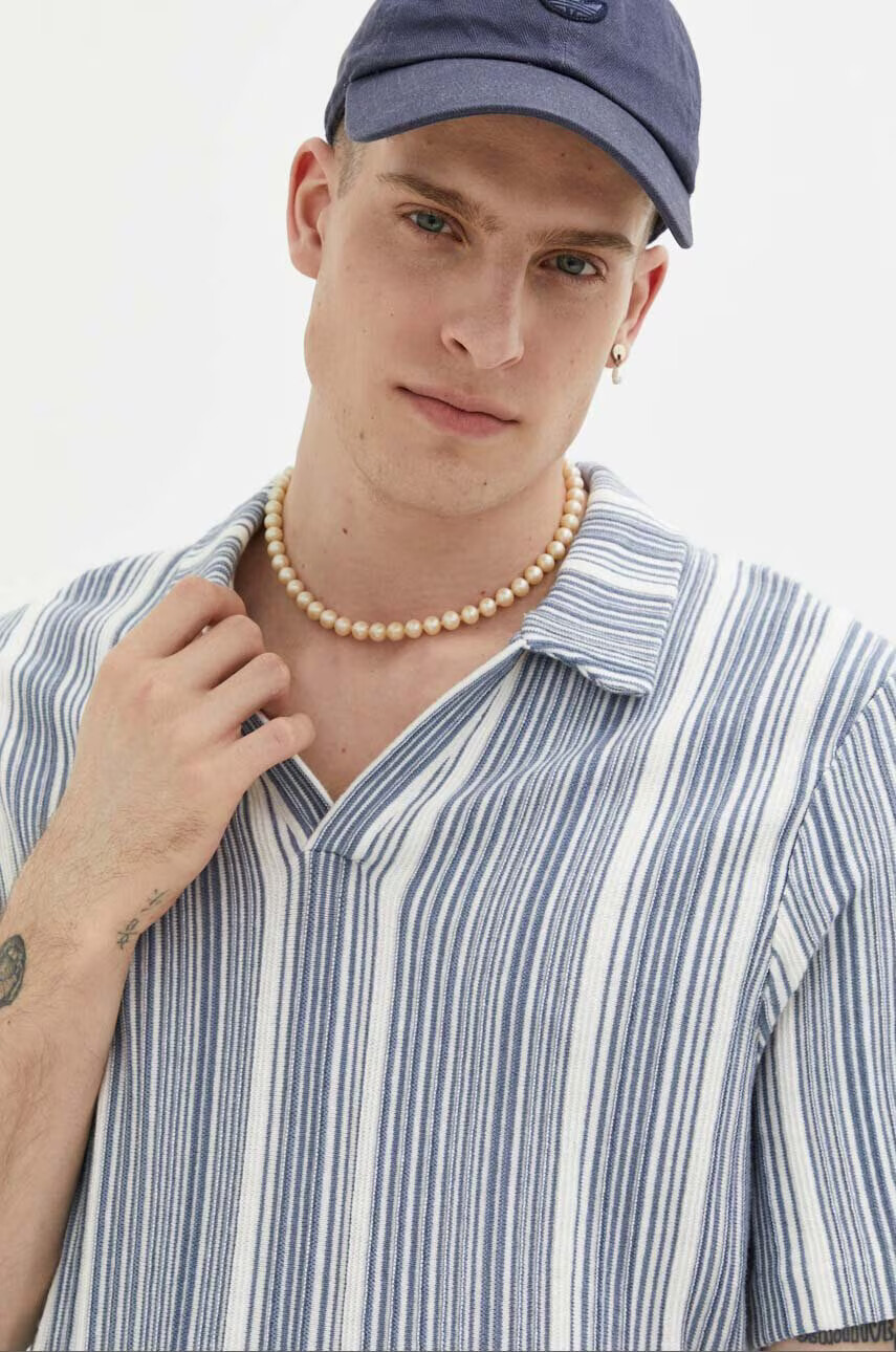 Abercrombie & Fitch Тениска с яка в синьо с десен - Pepit.bg