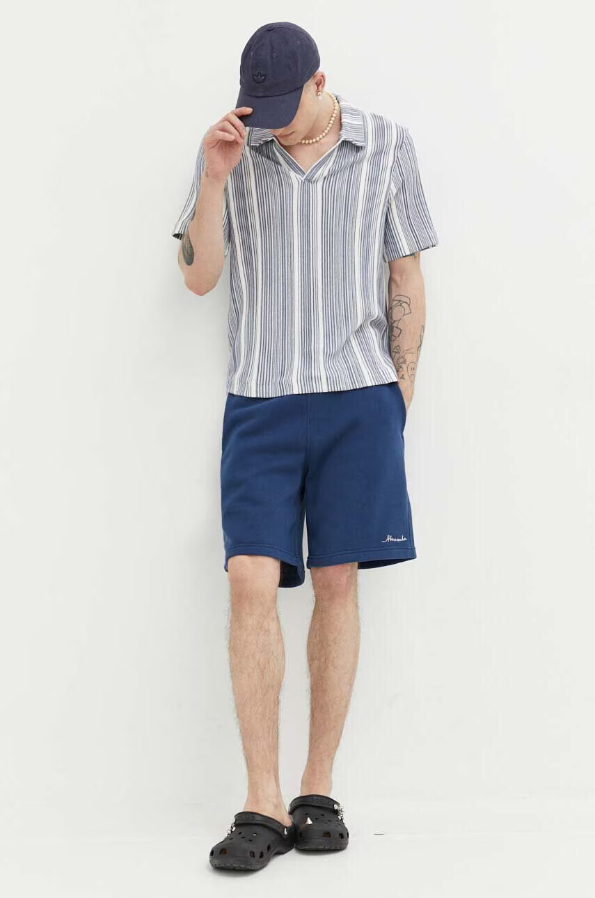 Abercrombie & Fitch Тениска с яка в синьо с десен - Pepit.bg