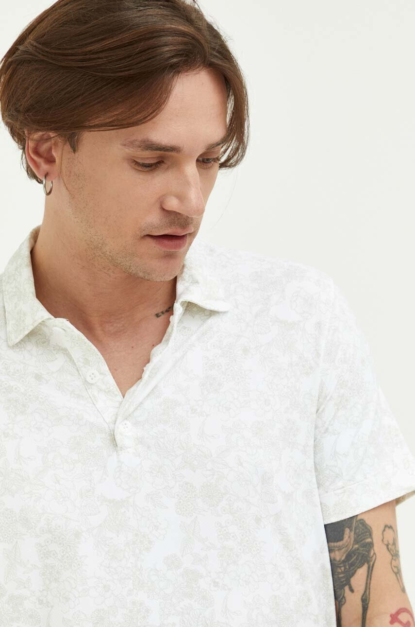 Abercrombie & Fitch Тениска с яка в бяло с десен - Pepit.bg