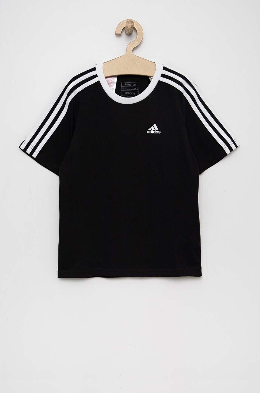 adidas Детска памучна тениска G 3S BF в черно с апликация - Pepit.bg
