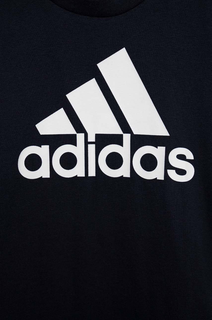 adidas Детска памучна тениска U BL в тъмносиньо с принт - Pepit.bg