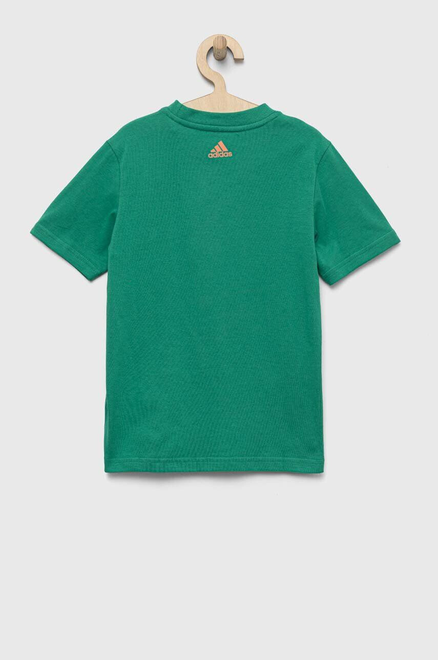 adidas Детска памучна тениска U BL 2 TEE в зелено с принт - Pepit.bg