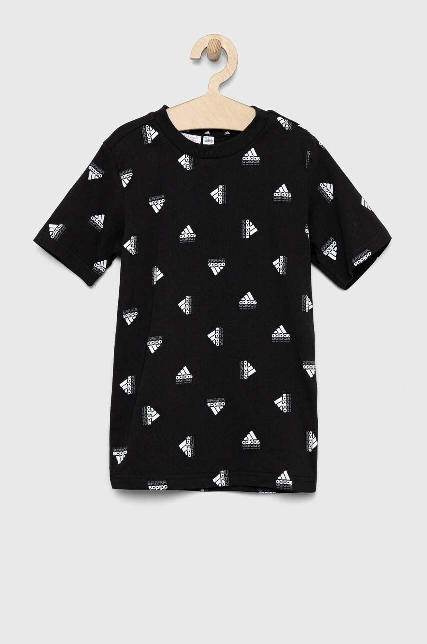 adidas Детска памучна тениска U BLUV TEE в черно с десен - Pepit.bg