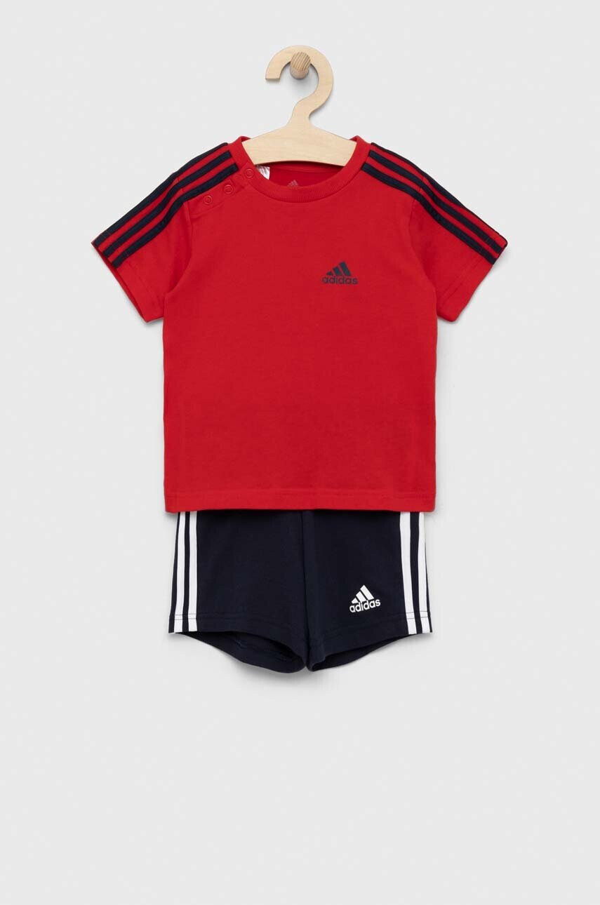 adidas Детски памучен комплект I 3S в червено - Pepit.bg