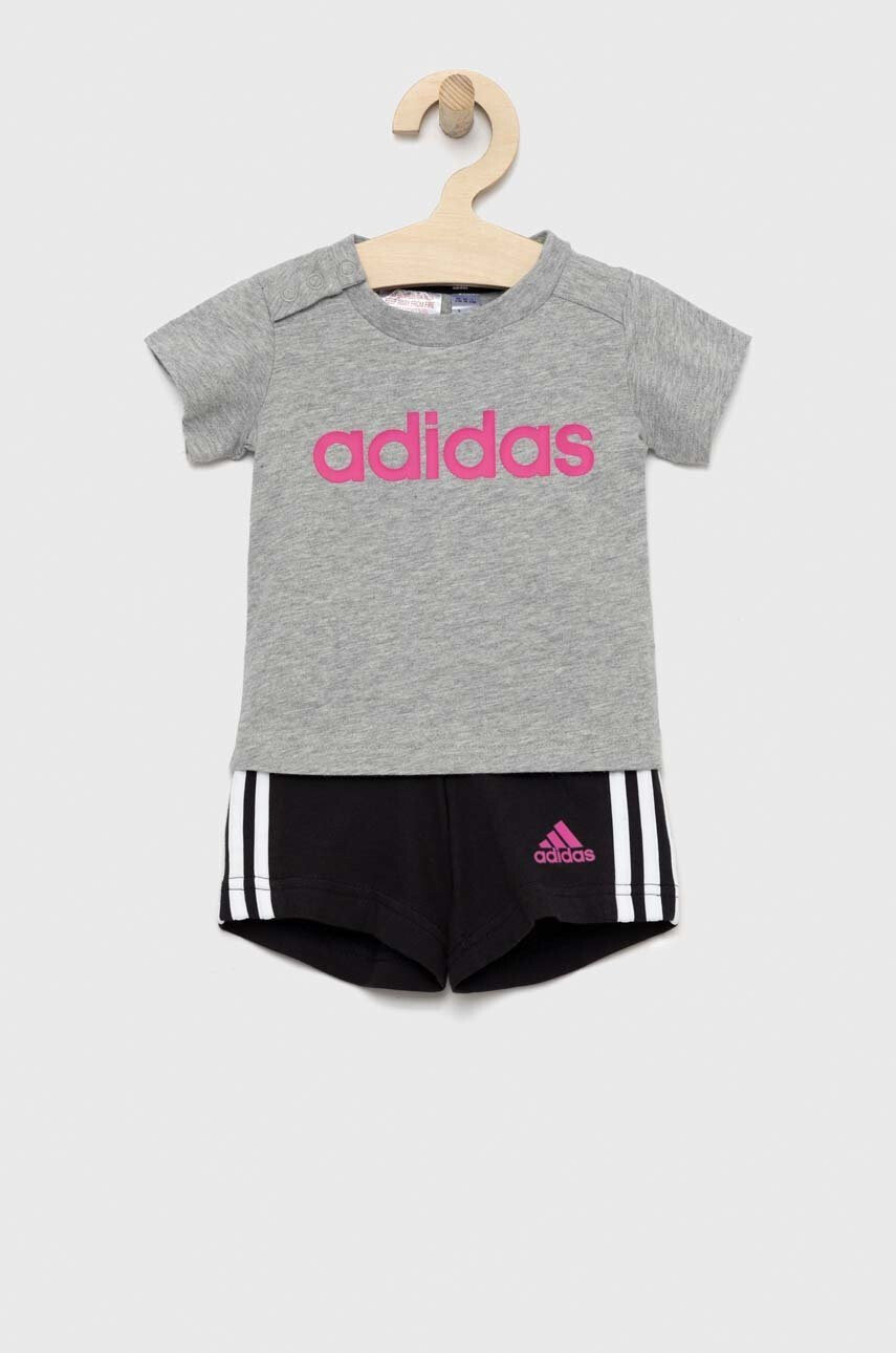 adidas Детски памучен комплект I LIN CO T в сиво - Pepit.bg