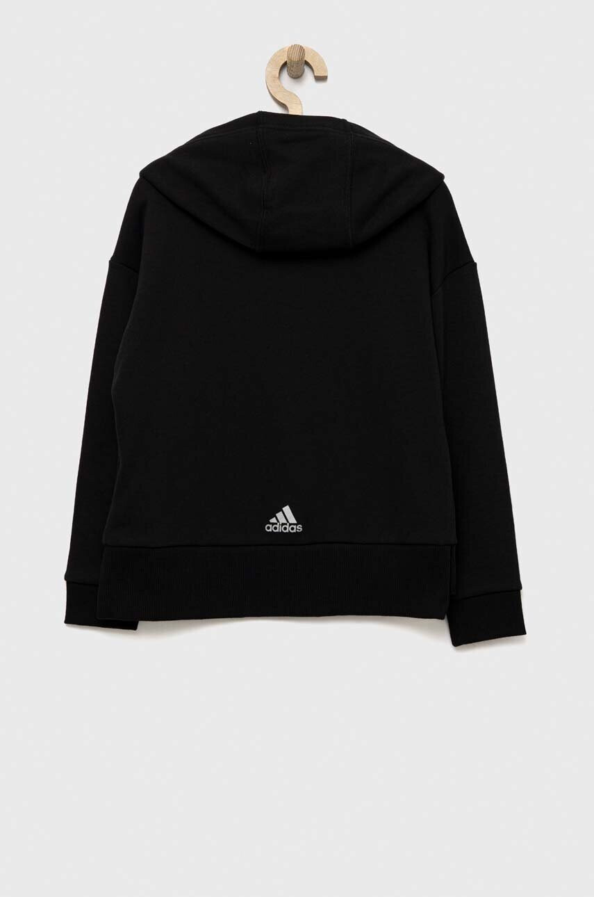 adidas Детски памучен суичър в черно с качулка с принт - Pepit.bg