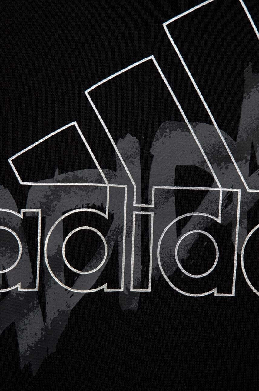 adidas Детски памучен суичър в черно с качулка с принт - Pepit.bg