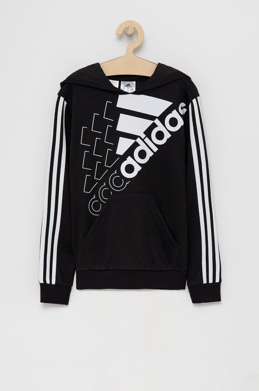 adidas Детски суичър в черно с качулка с апликация - Pepit.bg