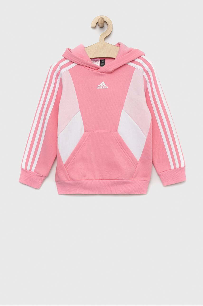 adidas Детски суичър LK CB FL HD в розово с качулка с десен - Pepit.bg