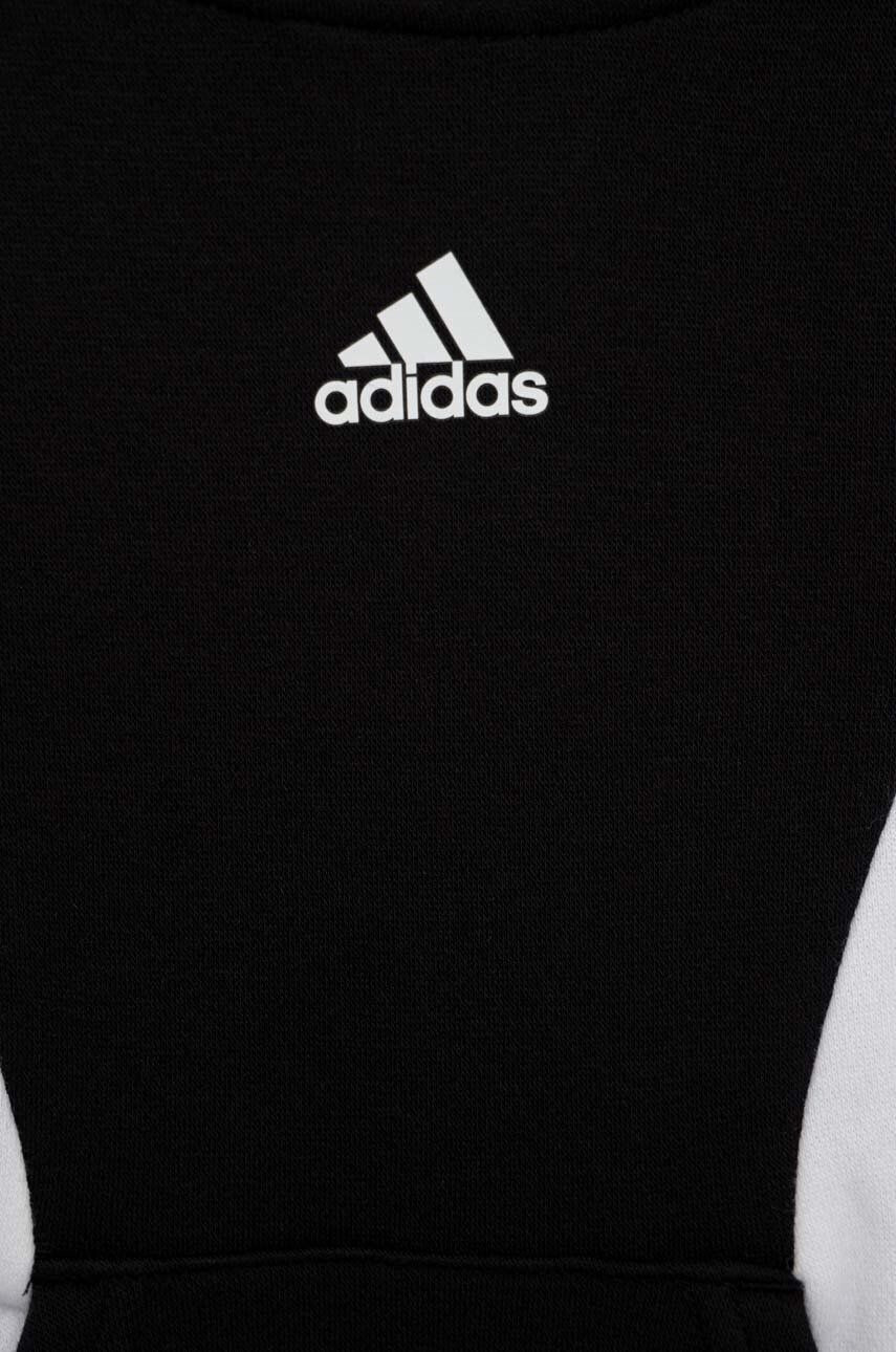 adidas Детски суичър U 3S CB HOODIE в черно с качулка с десен - Pepit.bg