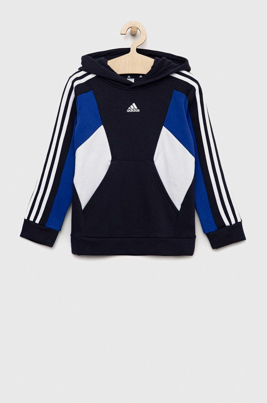 adidas Детски суичър U 3S CB HOODIE в тъмносиньо с качулка с десен - Pepit.bg