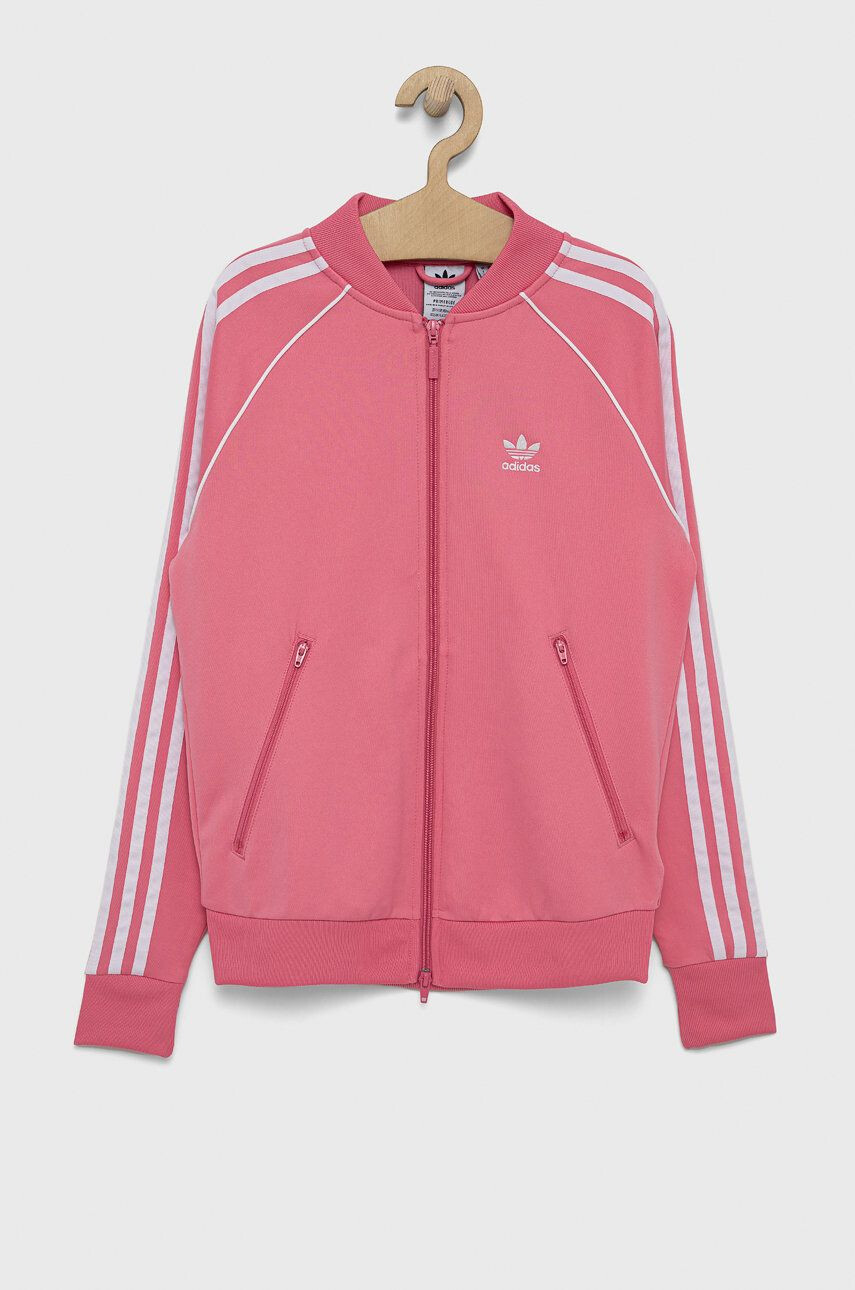 adidas Originals Детски памучен суичър H34591 в розово с апликация - Pepit.bg