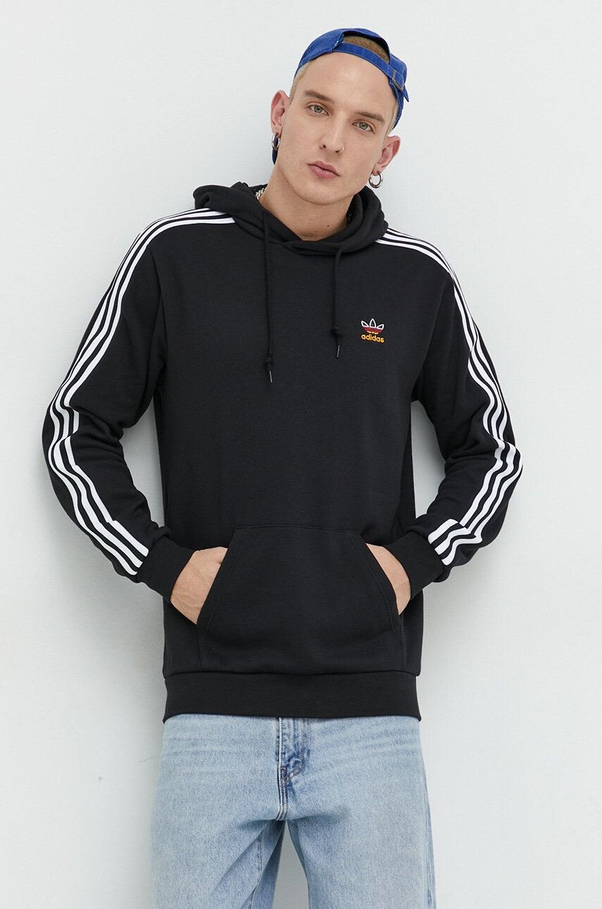 adidas Originals Памучен суичър в черно с качулка с апликация - Pepit.bg