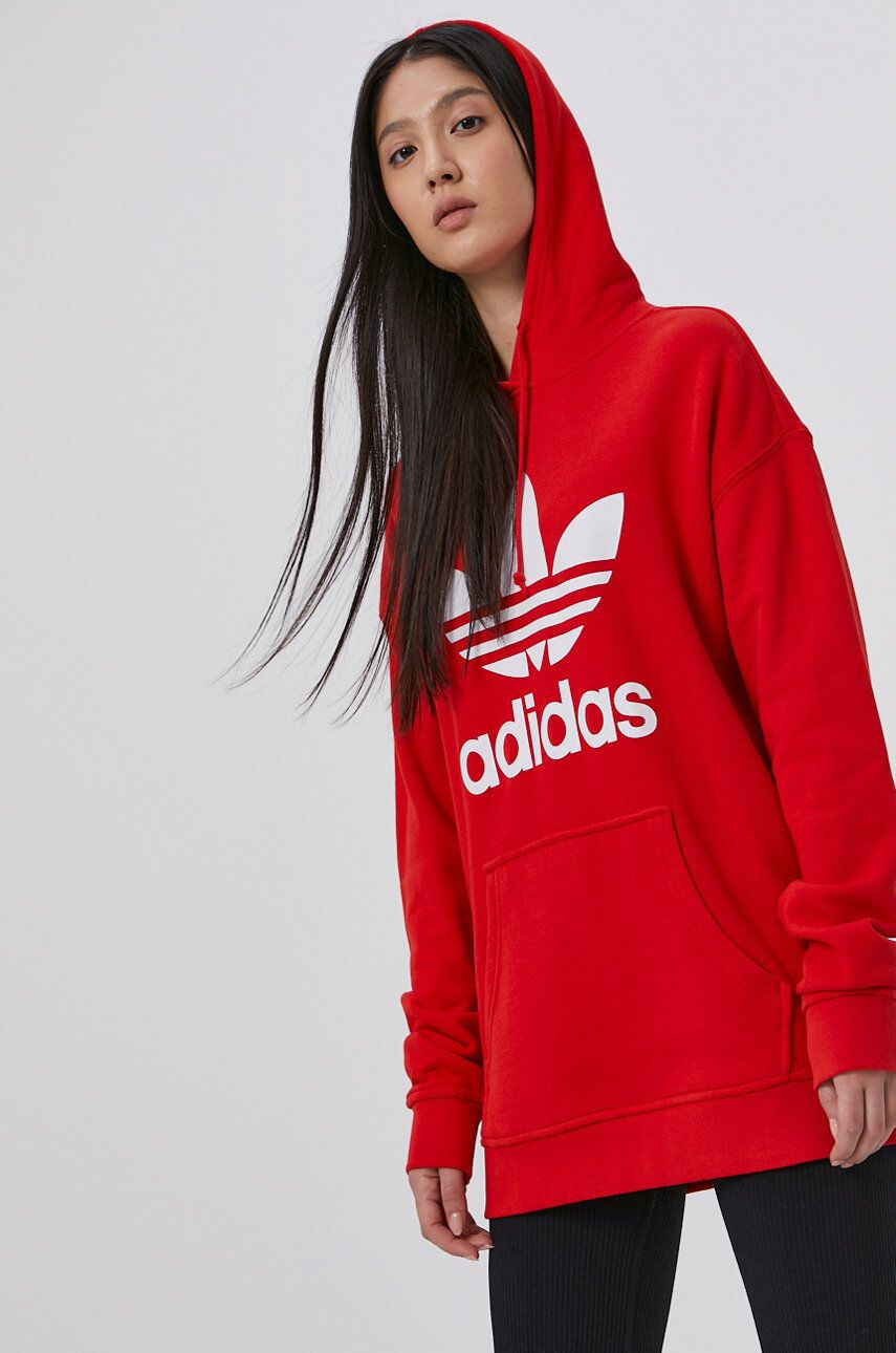 adidas Originals Памучен суичър H33588 дамски в червено с принт - Pepit.bg