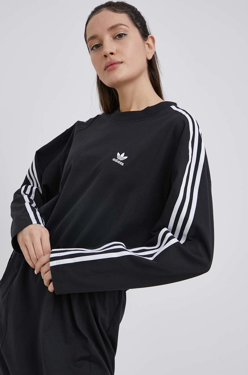 adidas Originals Памучна рокля Adicolor HC2059 в черно среднодълъг модел с уголемена кройка - Pepit.bg