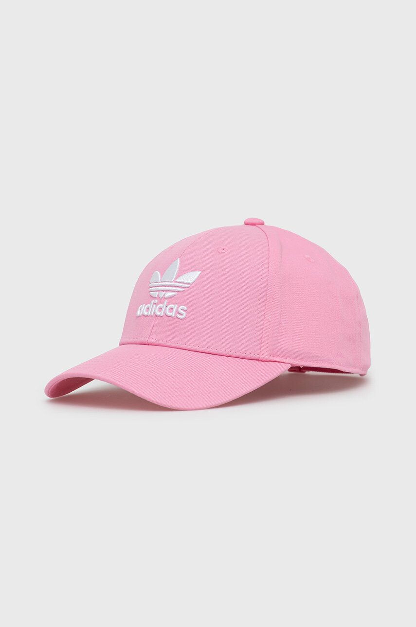 adidas Originals Памучна шапка с козирка в розово с изчистен дизайн - Pepit.bg