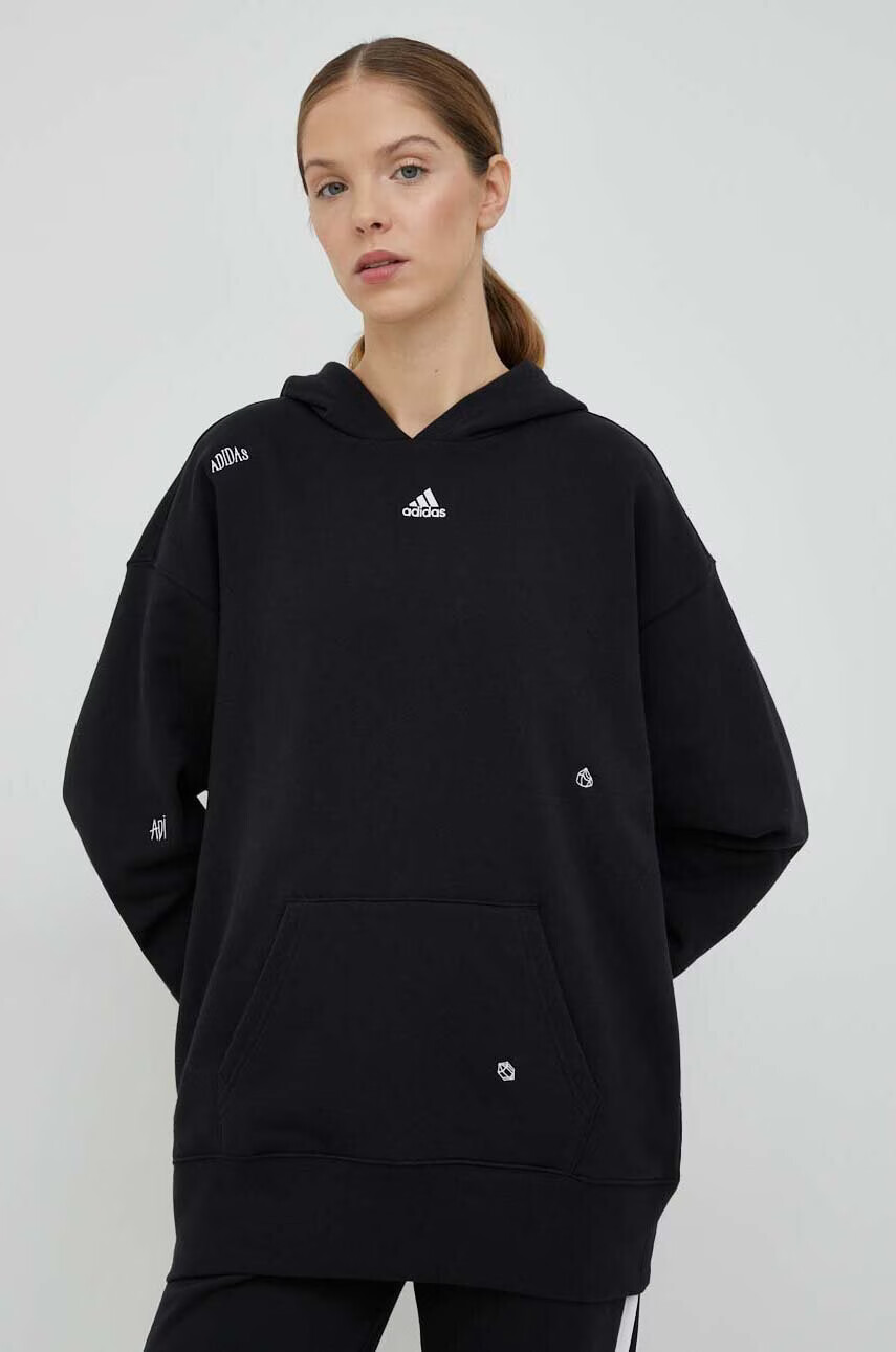 adidas Памучен суичър в черно с качулка с апликация - Pepit.bg