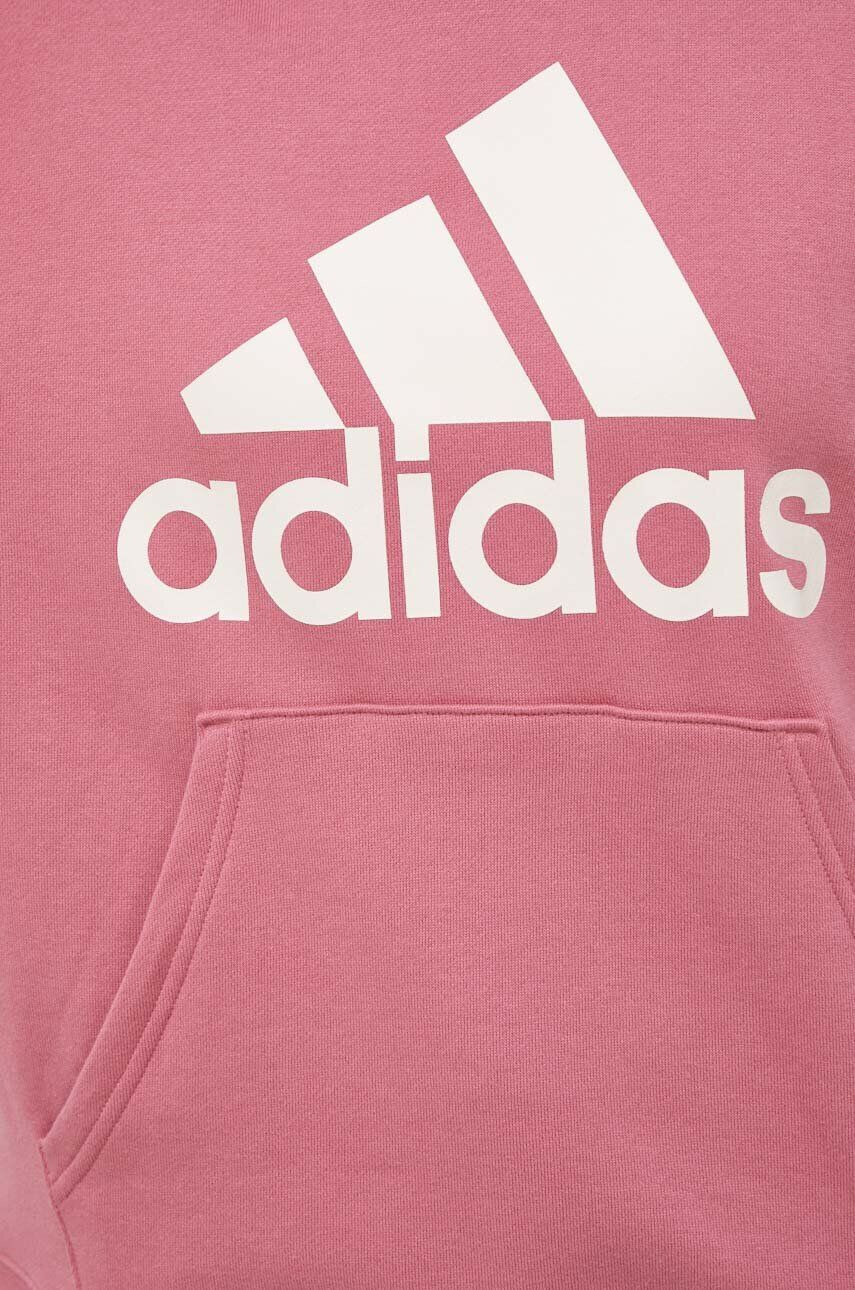 adidas Памучен суичър в розово с качулка с десен - Pepit.bg