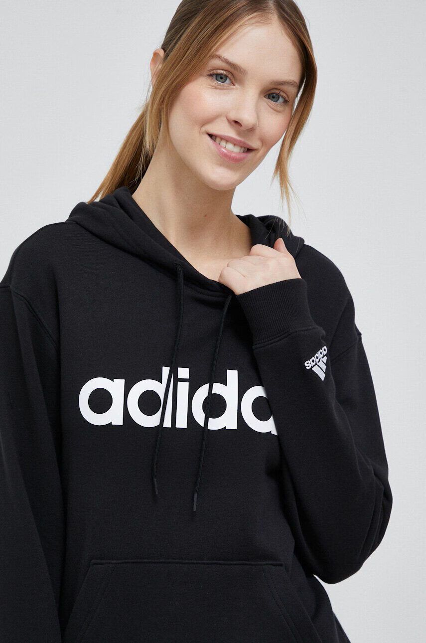 adidas Памучен суичър в черно с качулка с десен - Pepit.bg
