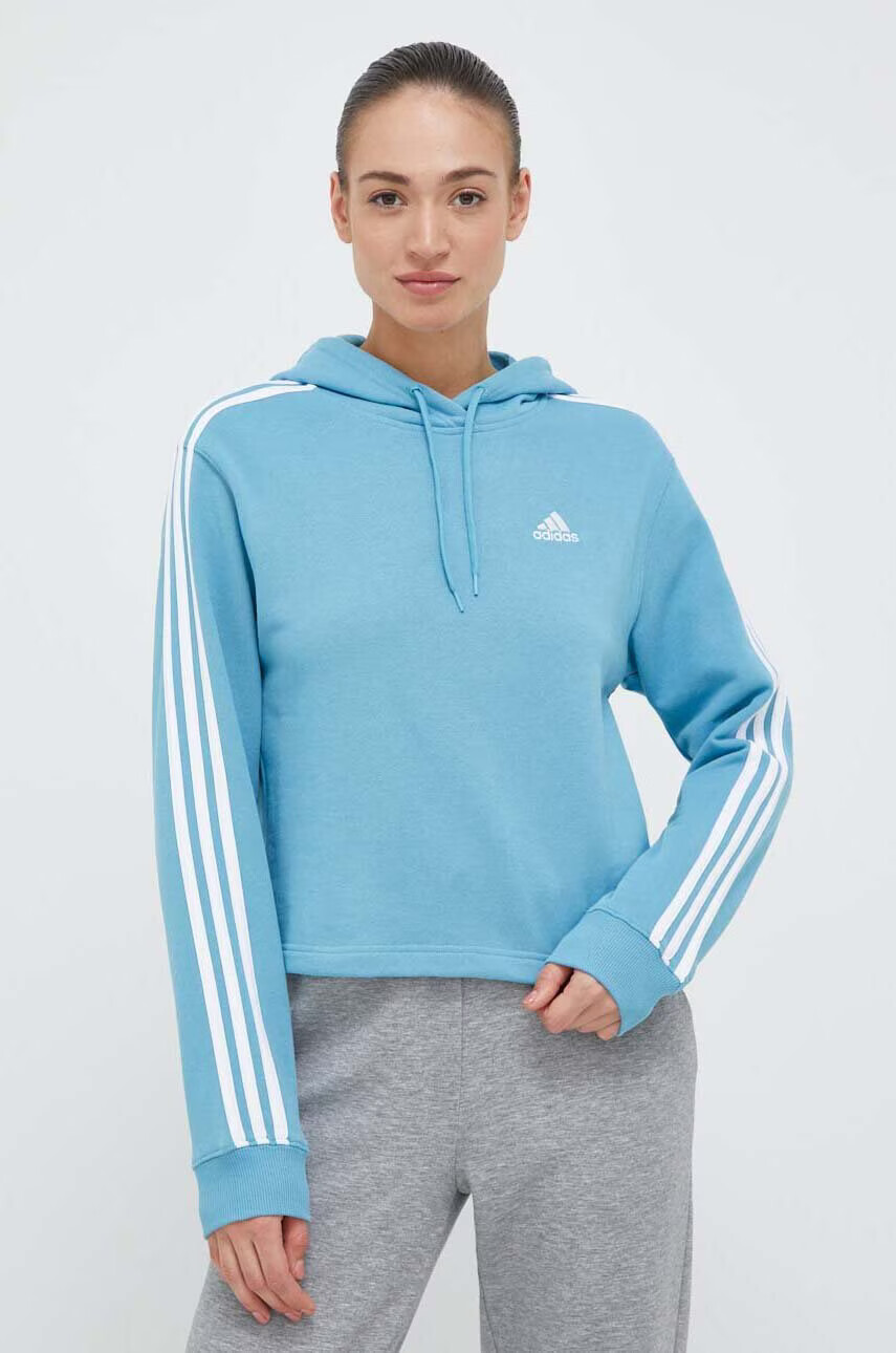 adidas Памучен суичър в синьо с качулка с апликация - Pepit.bg