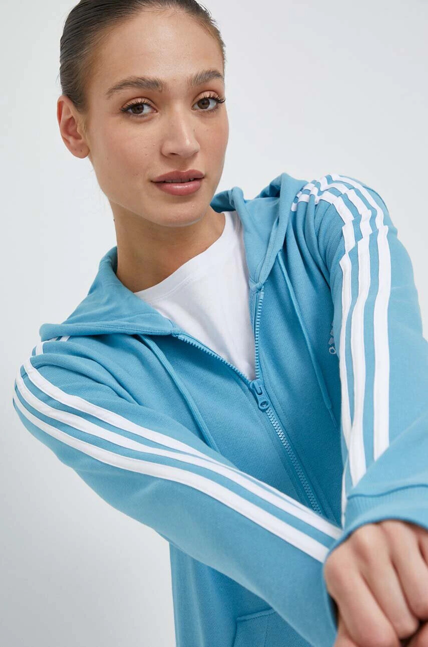 adidas Памучен суичър в синьо с качулка с апликация - Pepit.bg
