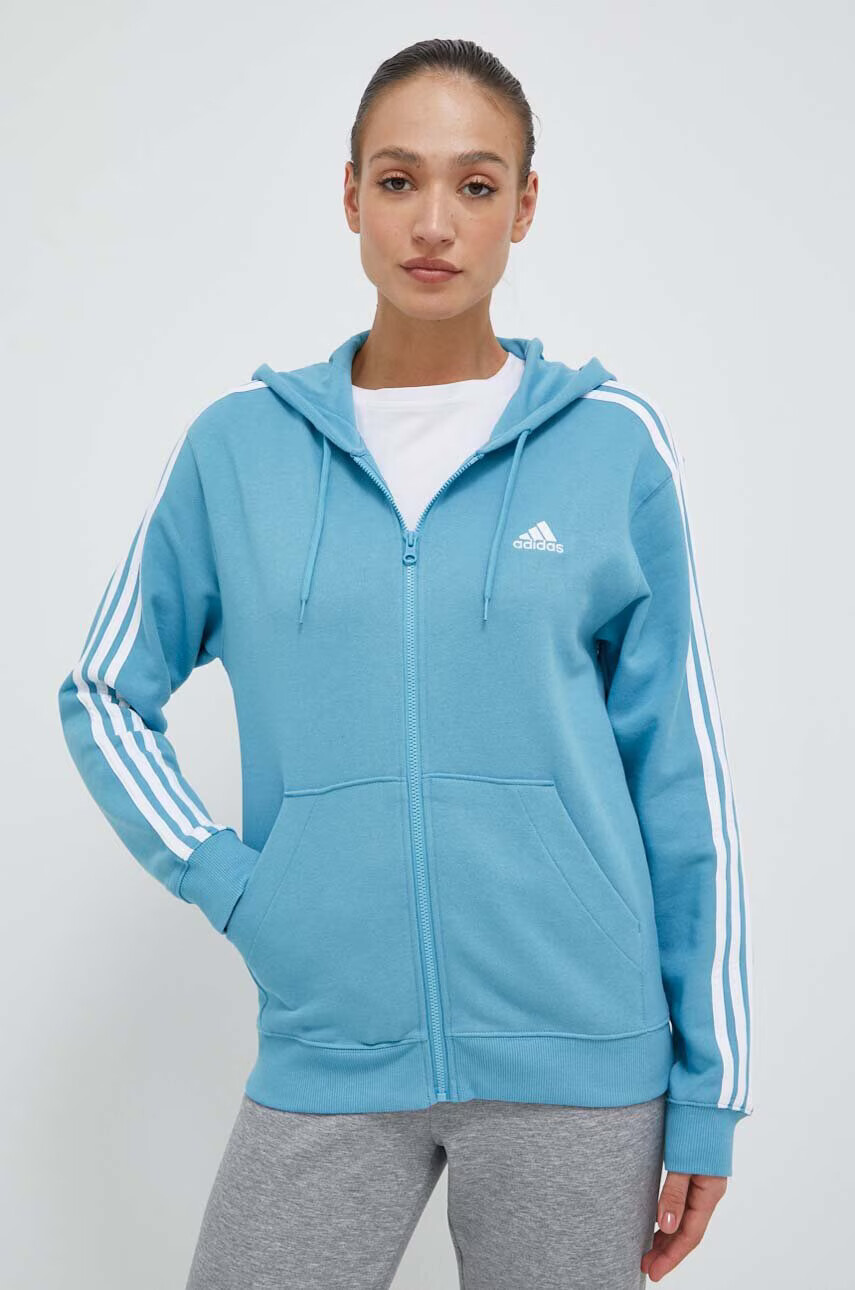 adidas Памучен суичър в синьо с качулка с апликация - Pepit.bg