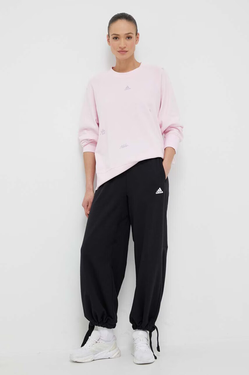 adidas Памучен суичър в розово с десен - Pepit.bg