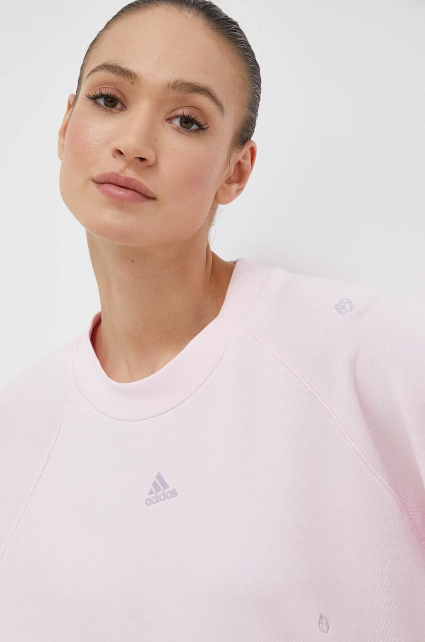 adidas Памучен суичър в розово с десен - Pepit.bg