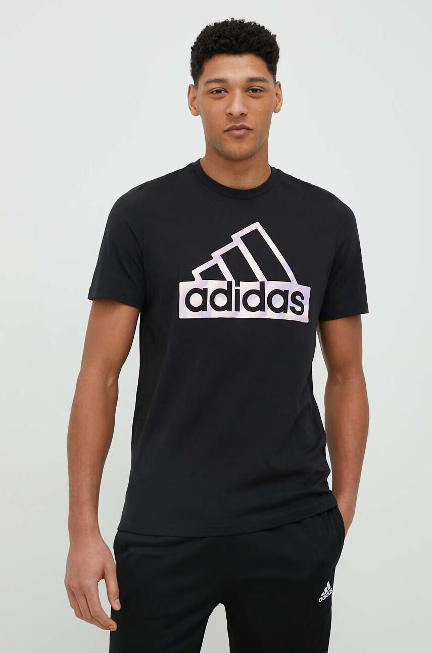 adidas Памучна тениска в черно с принт - Pepit.bg