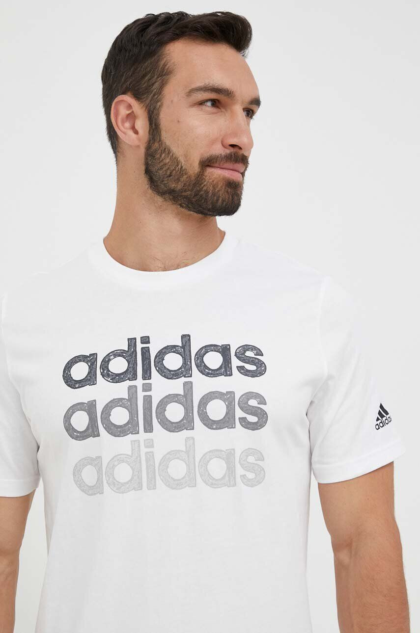 adidas Памучна тениска в бяло с принт - Pepit.bg